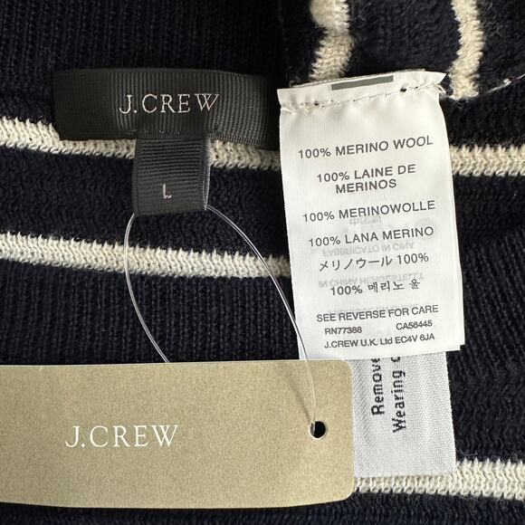 NEW J Crew Sweater Dress Large 100 Merino Wool Navy White Stripe Luxury Preppy - Picture 8 of 9